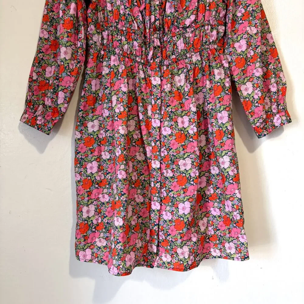 J.CREW Cinched Waist Cotton Floral Babydoll Mini Dress in Liberty Meadow Size 12